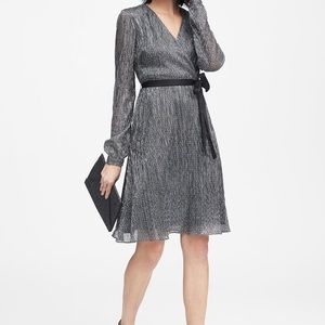 Banana Republic Pleated Metallic Faux-wrap Dress